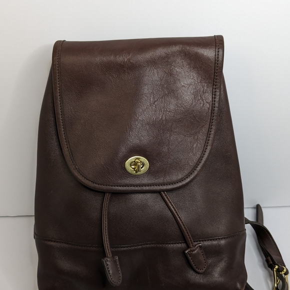 Brown Leather Backpack with Gold Clasp - Picture 1 of 16